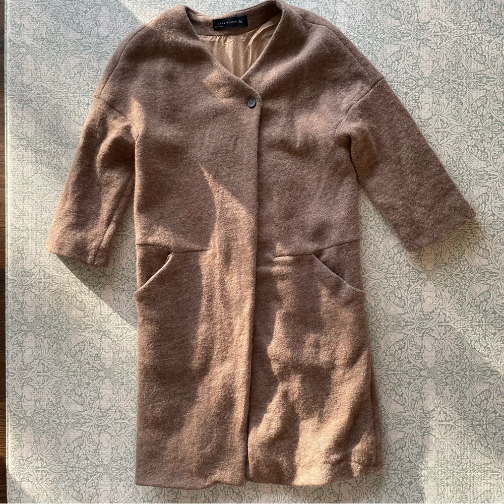 100% Wool Camel Neutral Cape Coat Pockets 3/4 Sleeves | Made in Morocco